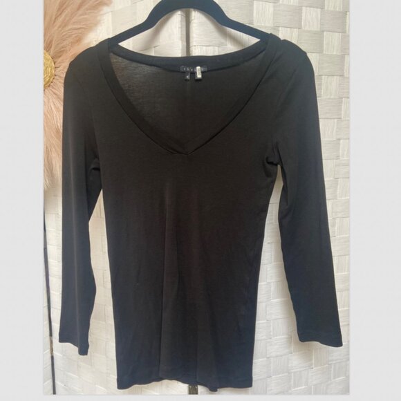 THEORY Black Long Sleeve V-Neck Cotton Shirt Size M - Picture 1 of 4